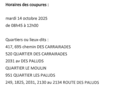 Coupures de courant le 14 octobre 