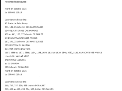 Coupures de courant le 14 octobre 